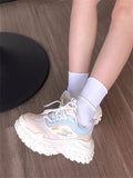 Advbridge Japanese Sweet Fashion Style Girls Shoes Round Head Thick Bottom Letters Lacing Strap Student Cute Comfortable 6cm Sports Shoes