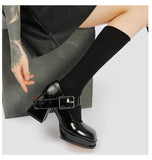 Advbridge Women Patent Leather High Heel Mary Janes Shoes Vintage Buckle Platform Lolita Shoes Ladies Pumps Female Square Toe Casual Shoes