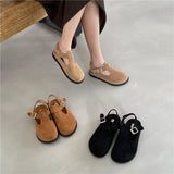Advbridge Low Sandals Woman Leather Velvet Shoes Low-heeled Suede Rubber PU Fretwork Flock Basic Velvet Shoes Low Sandals Woman Leather Su