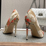 Advbridge Plus Size 40 - 46 Pumps For Women Shoes Pointed-toe Embroider Womans Catwalk High Heels Thin Heel Sexy Female Club Heeled Shoes