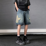 Advbridge Patch embroidered denim shorts for men's summer American high street capris casual breeches loose fitting youth pants
