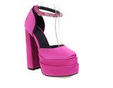 Advbridge Women New Suede Leather Thick Heel Low-top Square Pumps Diamond Ankle Strap Buckle Shoes