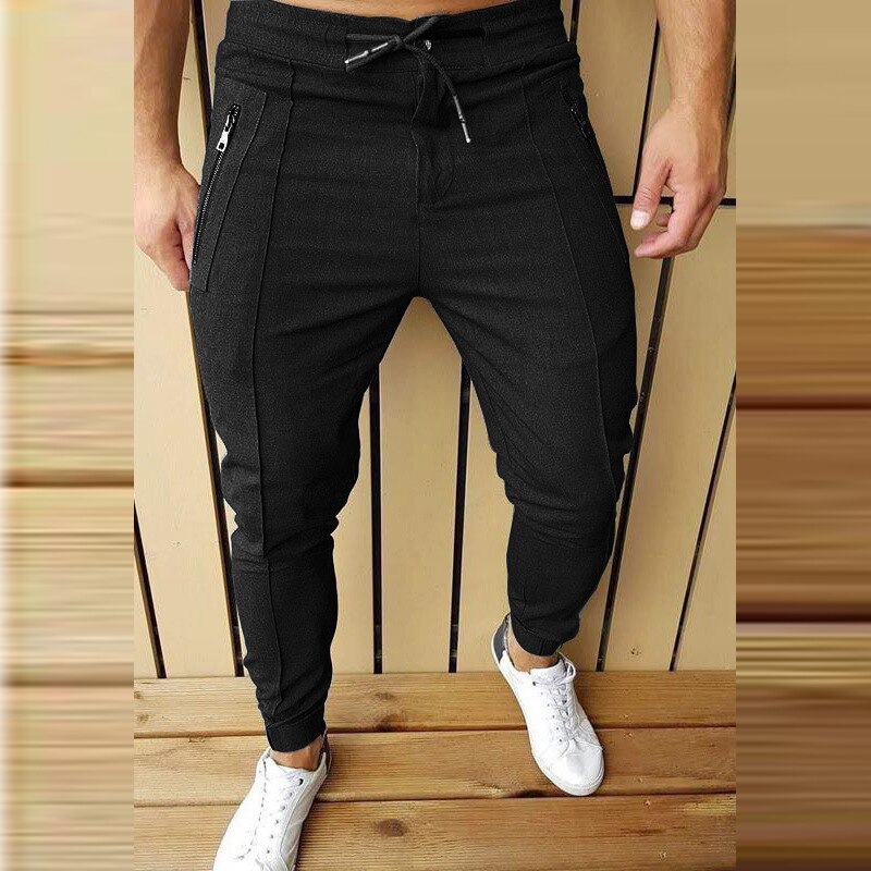 Advbridge Men's Casual Solid Color Pencil Pants Fashion Pleated Line Zipper Trousers For Men 2023 Spring Autumn Simple Slim Lace-up Pants