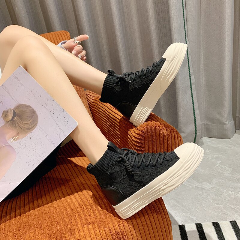 Advbridge Women High Top Sneakers Luxury Outdoor Casual Height Increasing Platform Knitting Breathable Women's Sports Shoes Autumn Hotsale