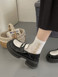Advbridge British Style Shoes Woman Flats Slip-on Oxfords Clogs Platform Autumn Preppy Dress Slip On Leather New Creepers Fall PU Hoof Hee