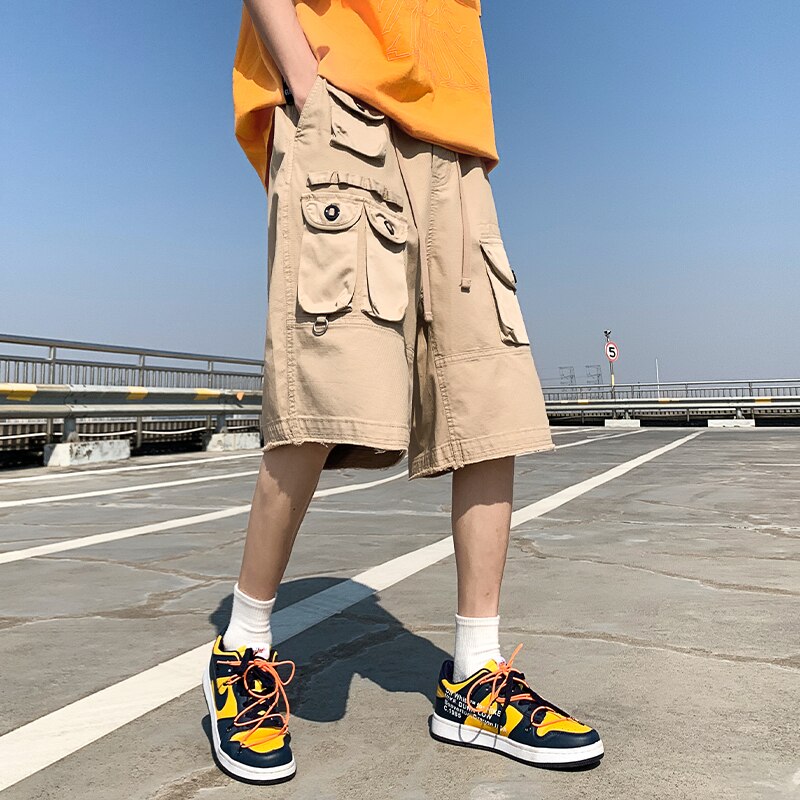 Advbridge Summer New Hot Sale Shorts Men Zipper Fly Solid Cargo Pants Japanese Multi-pockets Hip Hop Shorts Straight Tube Overalls