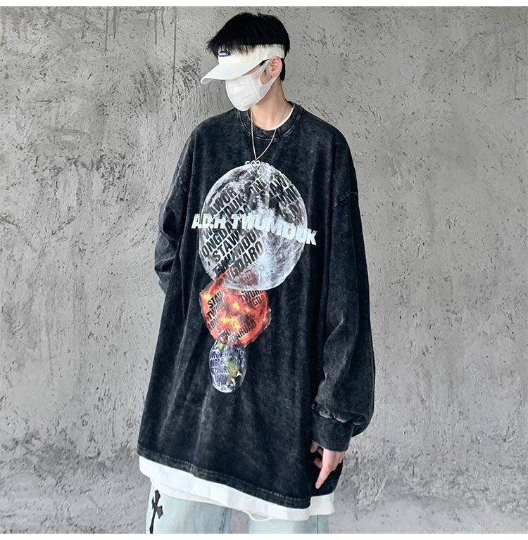 Advbridge Loose Fit Long Sleeve T Shirts for Men Fall Fashion Trends Pullover Tops Teenage Harajuku Style Streetwear Oversized Casual Tees