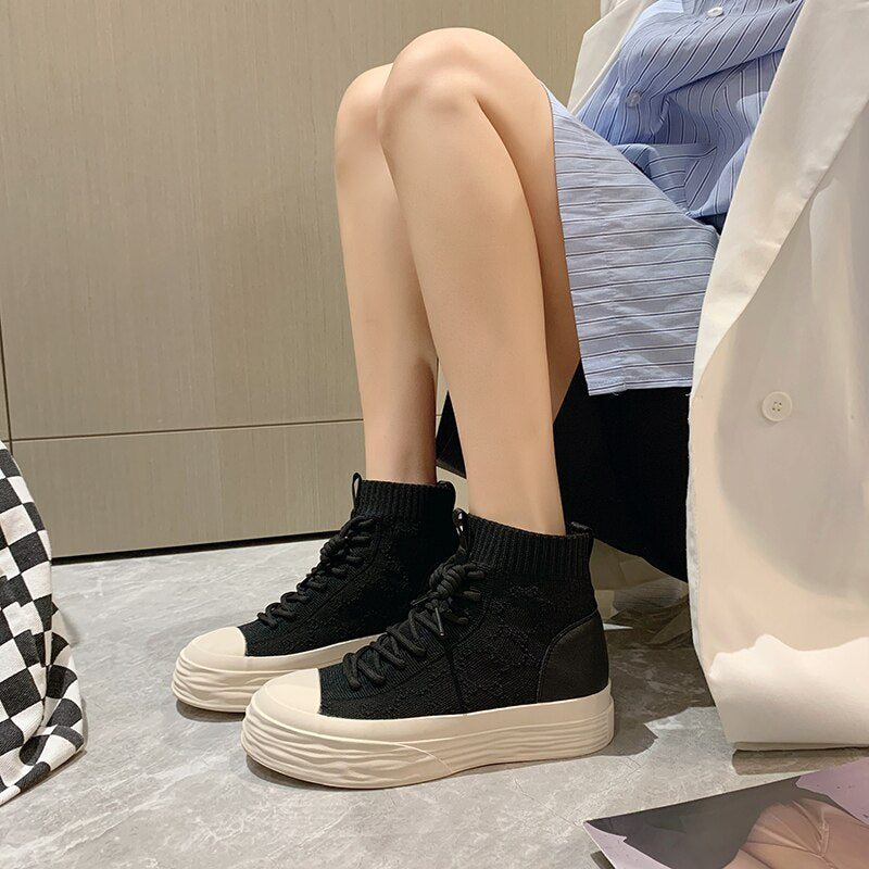 Advbridge Women High Top Sneakers Luxury Outdoor Casual Height Increasing Platform Knitting Breathable Women's Sports Shoes Autumn Hotsale