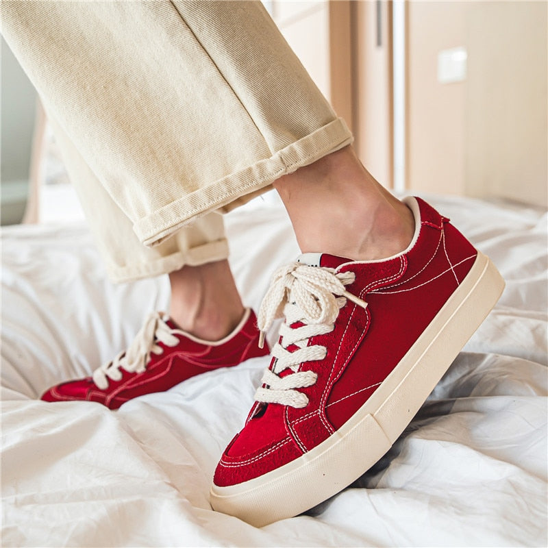 Advbridge Classic Red Canvas Shoes Men Designer Lace-up Vulcanized Shoes Fashion Canvas Sneakers Men Breathable Casual Skateboard Sneakers