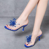 Advbridge Fashion Crystal High Heels Slippers Shoes Womens Sexy PVC Transparent Sandals Women Slides Open Toe Pumps Blue Black Shoes