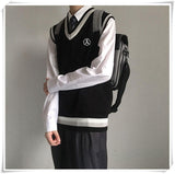 Advbridge Spring Summer Autumn Solid Patchwork Stripe Casual Pullover Tess Vest Men Loose Knitted Top Sweater Gentle Students Letter Print