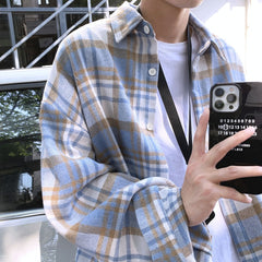 Advbridge Autumn Thicken Woolen Shirt Men Fashion Retro Casual Plaid Shirts Mens Streetwear Korean Loose Long-sleeved Shirts Men M-2XL