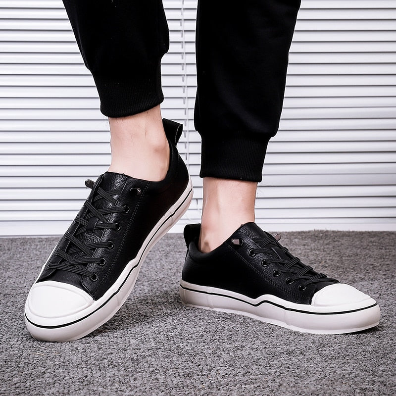 Advbridge Men's White Skateboard Shoes Men British Comfortable Sneakers Sports Canvas Shoes Vulcanized Shoes Social Leather School Shoes