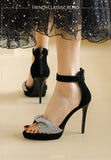 Advbridge Women Sandals Prom Party Dress High Stiletto Heel Sandals One Strap Ankle Zip Designer Pumps Wedding Crystals Shoes femme luxe