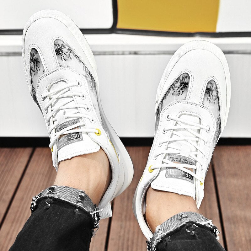 Advbridge Men Leather Shoes Lace Up Mens Casual Shoes Fashion Sneakers Men Shoes Graffiti Personalized Men's Shoes
