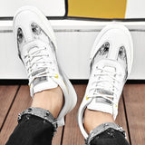 Advbridge Men Leather Shoes Lace Up Mens Casual Shoes Fashion Sneakers Men Shoes Graffiti Personalized Men's Shoes
