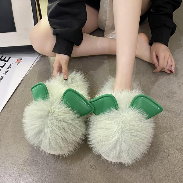 Advbridge Flat Shoes Female Womens Slippers Outdoor Luxury Slides Fur Flip Flops Flock Low Pantofle Winter Footwear Cover Toe Designer Plu