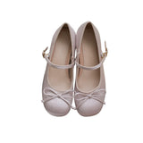 Advbridge Classic Pink Silk Ballet Shoes Buckle Strap Ballet Shoes Women Round Toe Bowtie Women Thick Heel Elegant Valentine Shoes