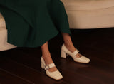Advbridge Mary Jane Shoes Retro Style High Heel Elegant Women Pumps 6cm Crystal Lady Shoes SquareToe Spring Atumn Real Leather talon femme