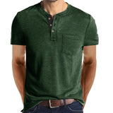 Advbridge Summer New Short Sleeve Men's Clothing Solid Color Round Neck Spliced Button Europe and America Slim Spliced Pocket T-shirt