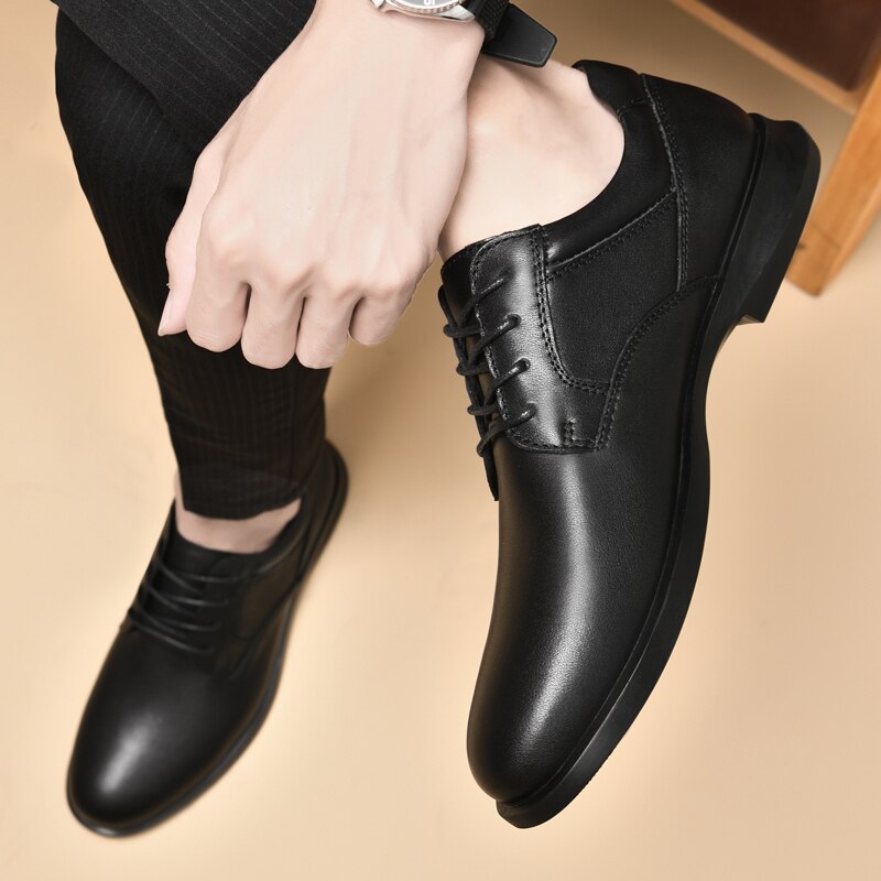 Advbridge men dress shoes Genuine Leather Fashion Men Business Dress Oxford outdoor lace up Breathable Formal Wedding Shoes for men