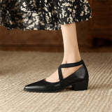 Advbridge New Fashion Genuine Leather Women Pumps Pointed Toe Summer Shoes Chunky Heels Shoes for Women Handmade Zapatos De Mujer