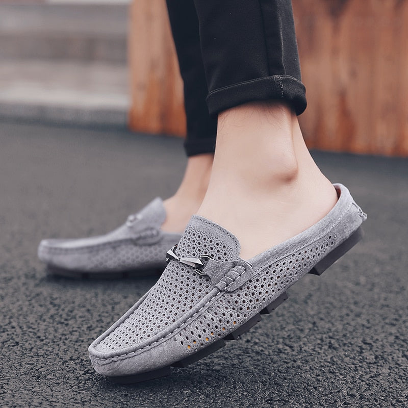 Advbridge Summer Men Slippers High Quality Leather Loafers 2022 New Outdoor Non-slip Mens Casual shoes Classic Slip On Half shoes For Men