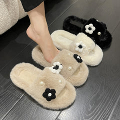 Advbridge Shoes Woman House Slippers Platform Fur Flip Flops Pantofle Luxury Slides Flock Plush New Massage Flat Designer Basic Rome