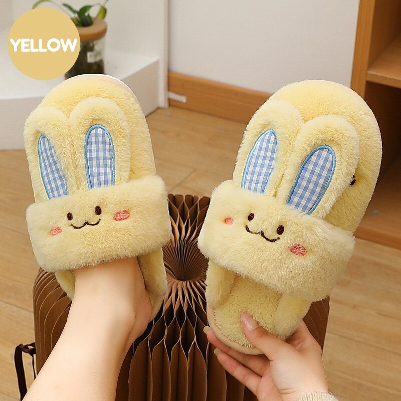 Advbridge Women Home Floor Slippers Cute Cartoon Rabbit Couples Winter Shoes Warm Plush Anti-slip Female Male Indoor Cotton Slides