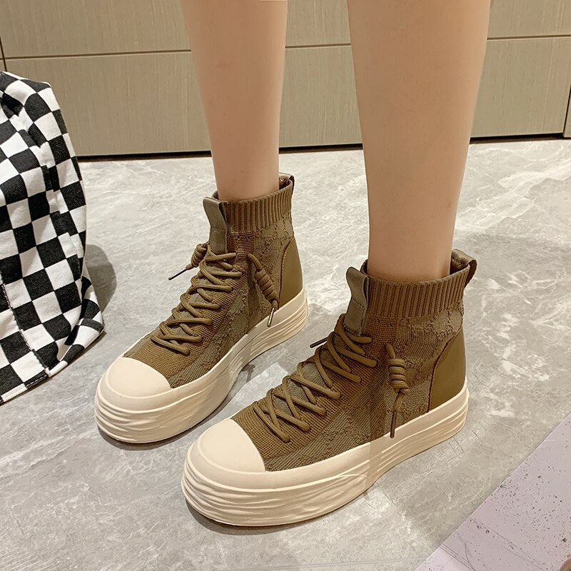 Advbridge Women High Top Sneakers Luxury Outdoor Casual Height Increasing Platform Knitting Breathable Women's Sports Shoes Autumn Hotsale