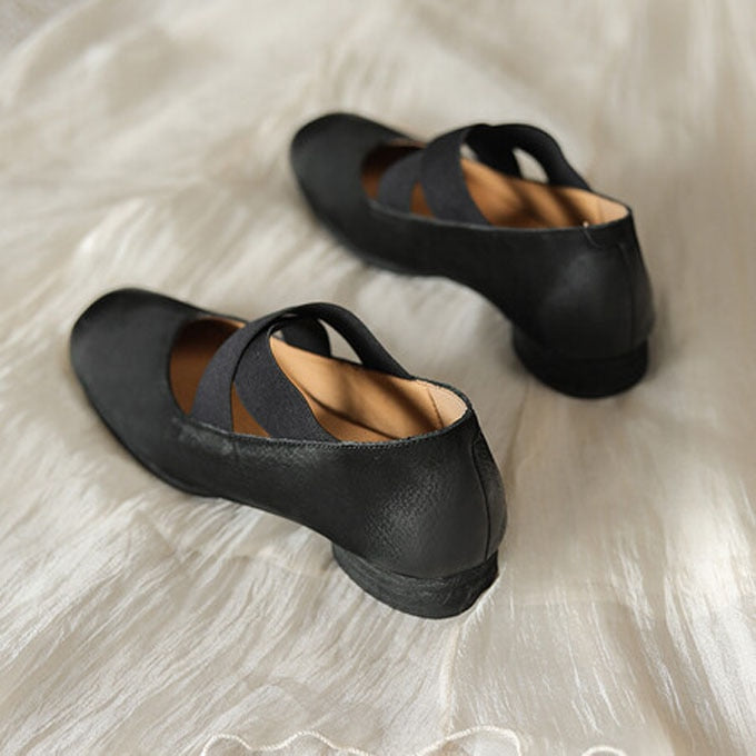 Advbridge Chic Elastic Crosseed Slip On Square Toe Ballet Shoes Women Vintage Cow Leather Mary Jane Flat Loafers Shoes Dancer Shoes