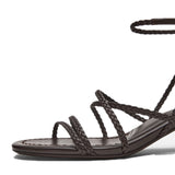 Advbridge Roma Style Retro Coffee Weave Sandals Women Bandage Fashion High Heel Shoes Women Party