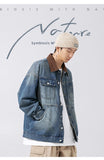 Advbridge Winter Men's Solid Casual Loose Pockets Old Washed Denim Jacket Retro Corduroy Splicing Design Coat Jacket