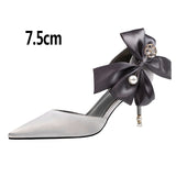 Advbridge 2023 New Bow-knot Women Pumps Designer Shoes High Heels Sandals Women Satin Stiletto Heels Sexy Pearl Wedding Shoes Plus Size 43