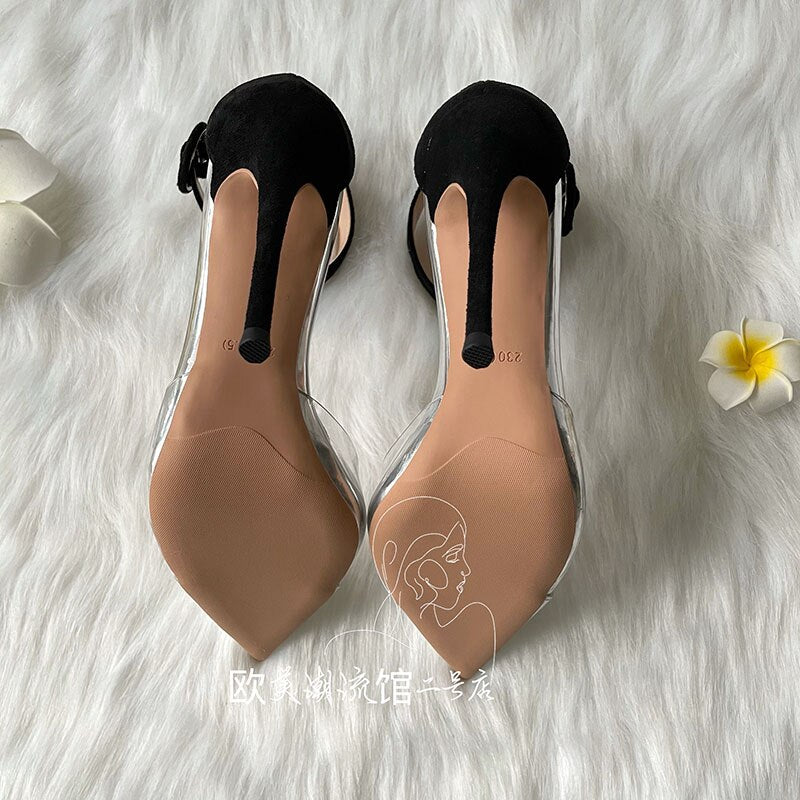 Advbridge Free Shipping Silver PVC Pointed Toe Two Piece Black Suede With Ankle Strap Women Lady 120mm High Heel Shoes Pump