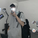 Advbridge Summer Hooded T-Shirt Men Fashion Grey Green Black Casual T-Shirt Men Streetwear Loose Hip Hop Mid Length T Shirt Mens Tops