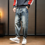 Advbridge Jeans For Men Harem Pants Wide Leg Loose Fit Retro Blue Baggy Jeans Man Pockets Designer Streetwear Men's Clothing Full Length