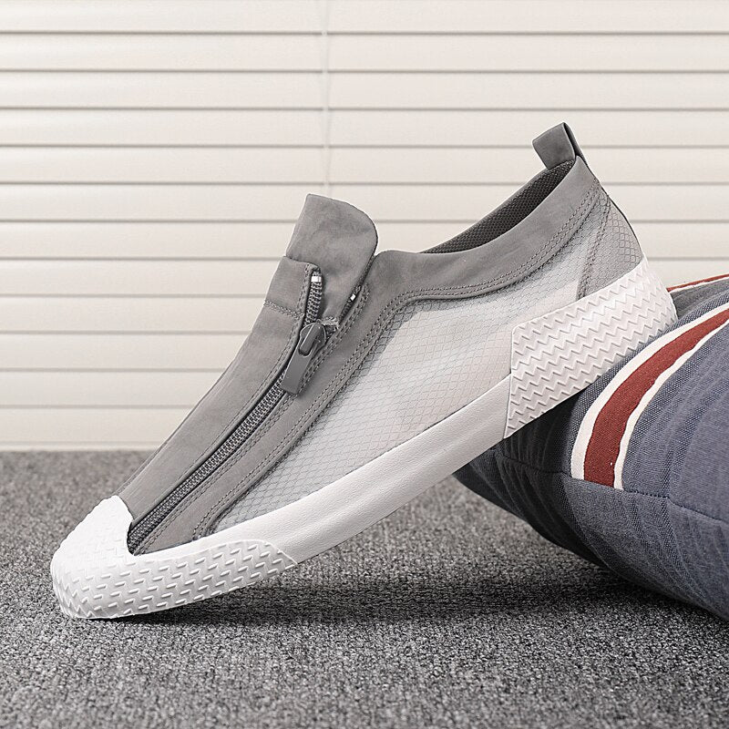 Advbridge Summer Mens Vulcanize Shoes Fashion Canvas Sneakers Side Zipper Men Casual Shoes Light Breathable Outdoor Driving flat Loafers