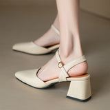 Advbridge Elegant Summer Shoes For Women Block Heels Nude Pink Straps Flip Flops Female Wedding Office Shoes Dress Pumps Large Size 45