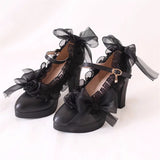 Advbridge French Vintage Gothic Lolita Girl Shoes Cosplay Pointed Sandals Lace Flower Ruffle Bowknot Cameo Fashion 8cm High Heel Shoes