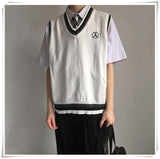 Advbridge Spring Summer Autumn Solid Patchwork Stripe Casual Pullover Tess Vest Men Loose Knitted Top Sweater Gentle Students Letter Print