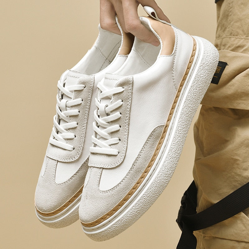 Advbridge Genuine Leather Mens Casual Shoes New Fashion Mens Sneakers Lightweight Walking Shoes Leisure Male Outdoor Shoes Tenis Masculino