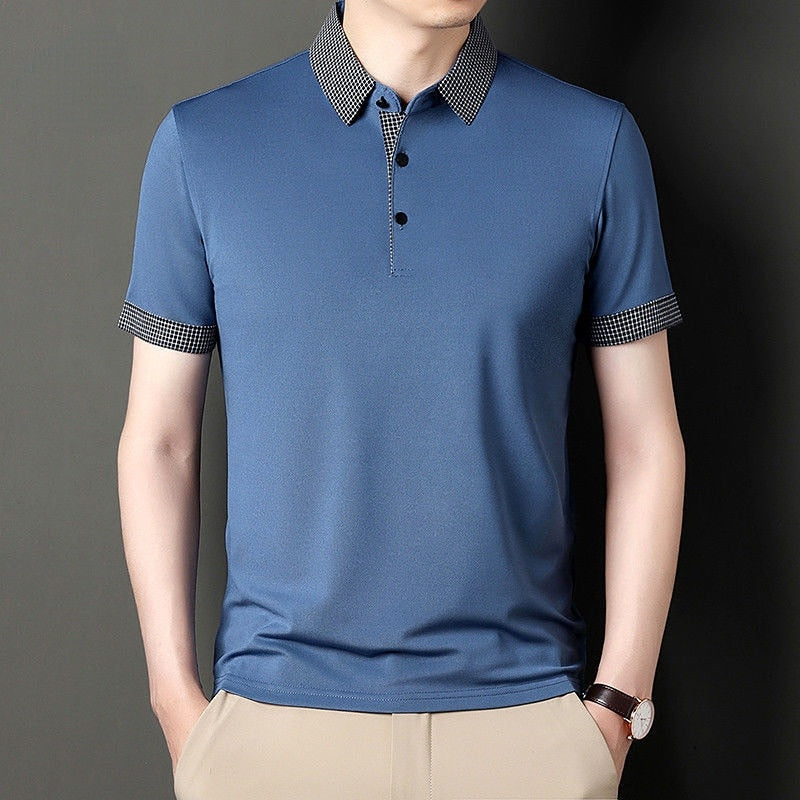 Advbridge Summer New Men's Short Sleeve Polo Shirt Lapel Casual Fashion Tees Shirts Solid Patchwork Pullover Casual Oversize Clothing