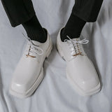 Advbridge Summer Spring Men Platform Leather Shoes Breathable Office Bussiness Formal Shoe Square Toe Male Black White Wedding Dress Shoes