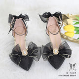 Advbridge French Girl Butterfly Multicolor Lace Bowknot Pearl Sequin Lolita Shoes Pointed Sandals High Heel Victoria Tea Party Cosplay Lol