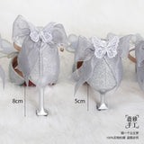 Advbridge French Girl Butterfly Multicolor Lace Bowknot Pearl Sequin Lolita Shoes Pointed Sandals High Heel Victoria Tea Party Cosplay Lol