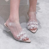 Advbridge Flower Pearl Open Toe Sandals Summer Fashion All-Match Women High Heels Temperament Elegant Transparent Glass Slipper