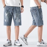 Advbridge Summer Denim Shorts Jeans Men Loose Fit Baggy Pants Pockets Distressed Hip Hop Men's Shorts Jeans For Men Hollow Out Oversized