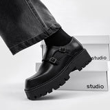 Advbridge New Men Leather Platform Oxfords Slip On Thick Tottom Male Derby Shoes Casual Loafers Mens Square Toe Formal Dress Shoes