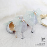 Advbridge Kawaii Girl Tea Party Elegant Pearl Love Lace Bowknot Lolita Shoes Multicolor Exquisite Embroidery Pointed Sandals Cosplay Lolit